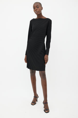 Maison Margiela 2011 Black Pleated Belted Midi Dress