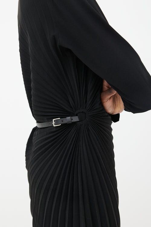 Maison Margiela 2011 Black Pleated Belted Midi Dress