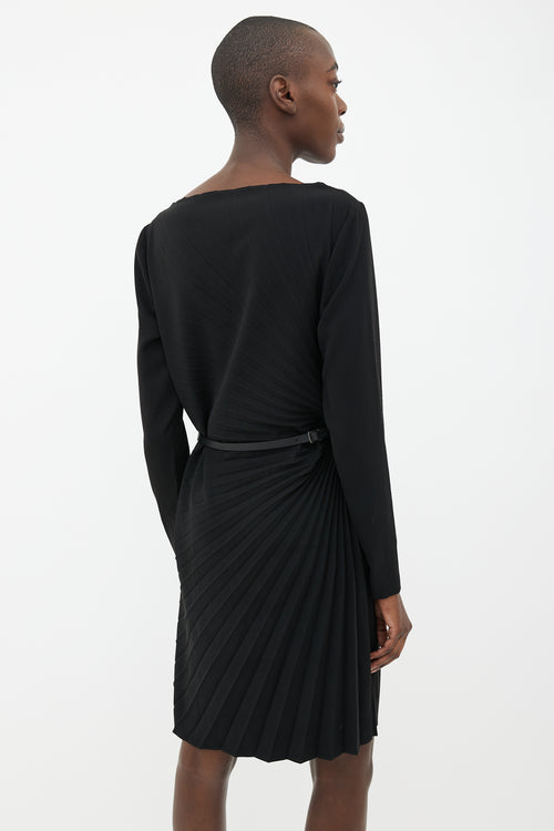 Maison Margiela 2011 Black Pleated Belted Midi Dress