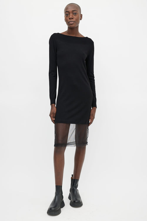 Maison Margiela Black Knit 
Silver-Tone Elbow Patch Sheer Hem Dress