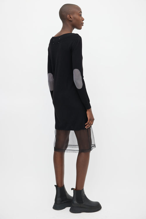 Maison Margiela Black Knit 
Silver-Tone Elbow Patch Sheer Hem Dress