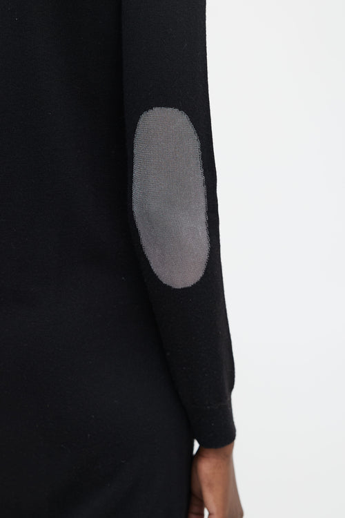 Maison Margiela Black Knit 
Silver-Tone Elbow Patch Sheer Hem Dress