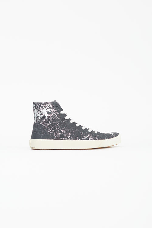 Maison Margiela Black 
Silver Painted Canvas Tabi Sneaker