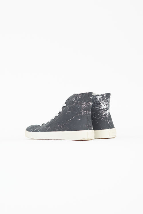 Maison Margiela Black 
Silver Painted Canvas Tabi Sneaker