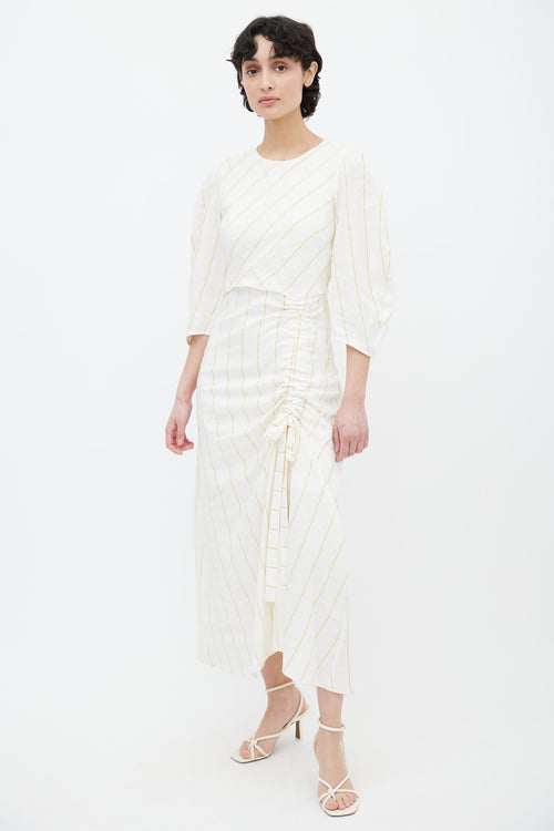 Maje Cream 
Mustard Stripe Ruched Dress