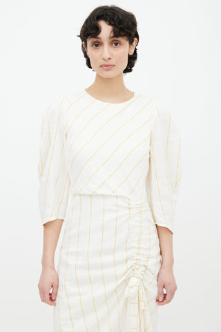 Maje Cream 
Mustard Stripe Ruched Dress