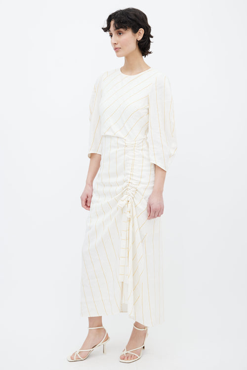 Maje Cream 
Mustard Stripe Ruched Dress