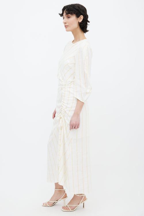 Maje Cream 
Mustard Stripe Ruched Dress