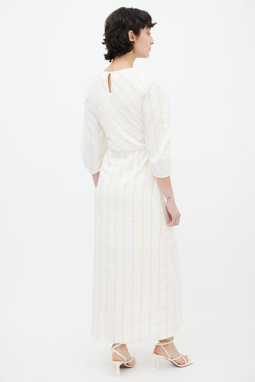 Maje Cream 
Mustard Stripe Ruched Dress