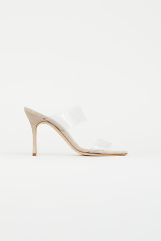 Manolo Blahnik Beige Suede Scolto PVC Strap Heel