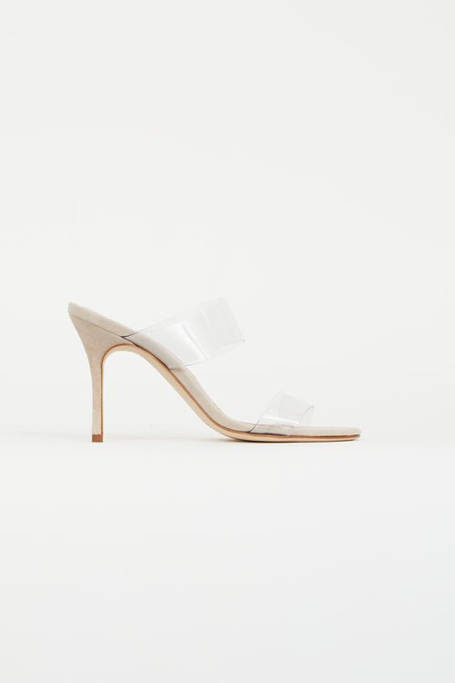 Manolo Blahnik Beige Suede Scolto PVC Strap Heel