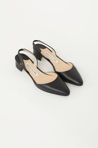 Manolo Blahnik Black Leather Aspro Slingback Heel