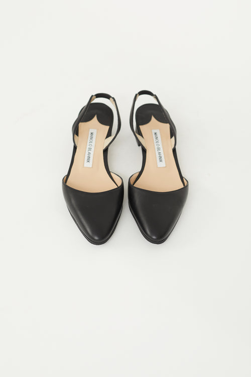 Manolo Blahnik Black Leather Aspro Slingback Heel