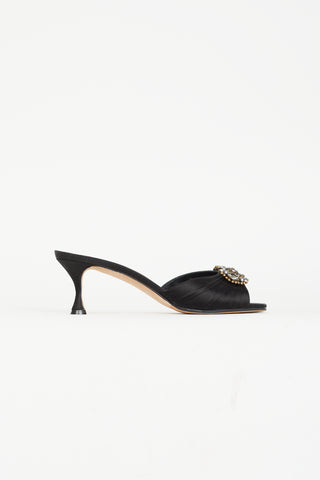 Manolo Blahnik Black Satin Jewel Mule Heel