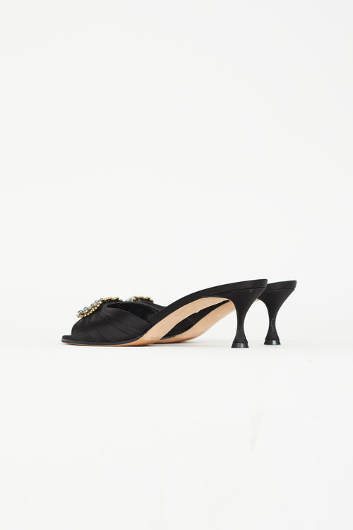 Manolo Blahnik Black Satin Jewel Mule Heel