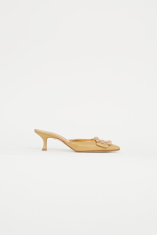 Manolo Blahnik Gold Maysale Jewel Satin Mule