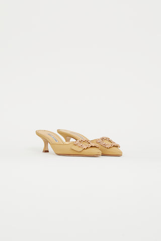 Manolo Blahnik Gold Maysale Jewel Satin Mule