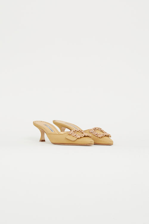 Manolo Blahnik Gold Maysale Jewel Satin Mule