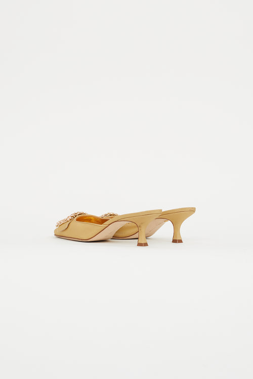 Manolo Blahnik Gold Maysale Jewel Satin Mule