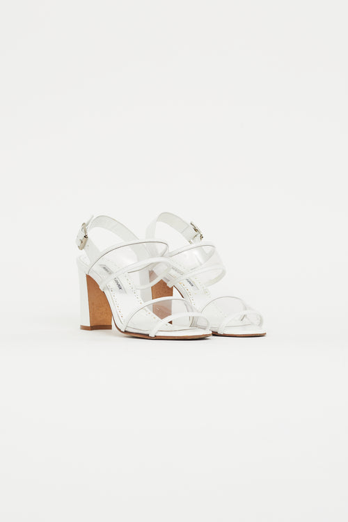 Manolo Blahnik White 
Clear PVC Wide Strap Sandal