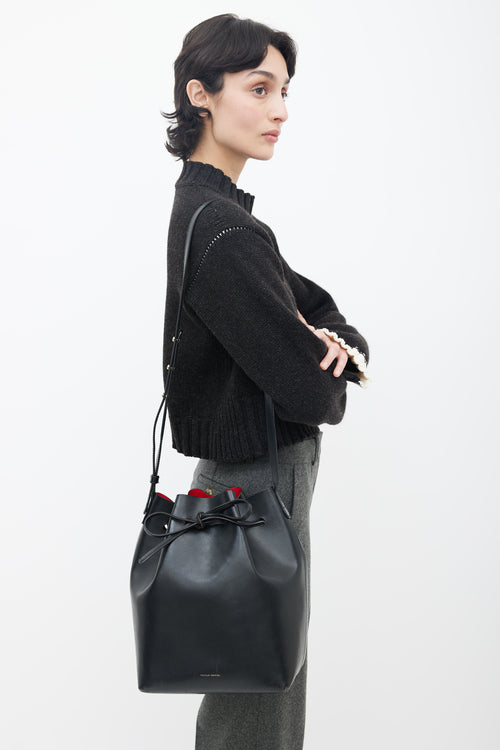 Mansur Gavriel Black Faux Leather Bucket Shoulder Bag