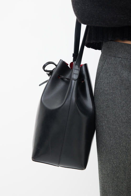 Mansur Gavriel Black Faux Leather Bucket Shoulder Bag