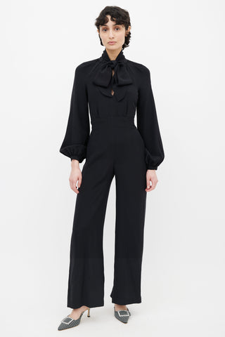 Mara Hoffman Black Neck Tie Long Sleeve Jumpsuit