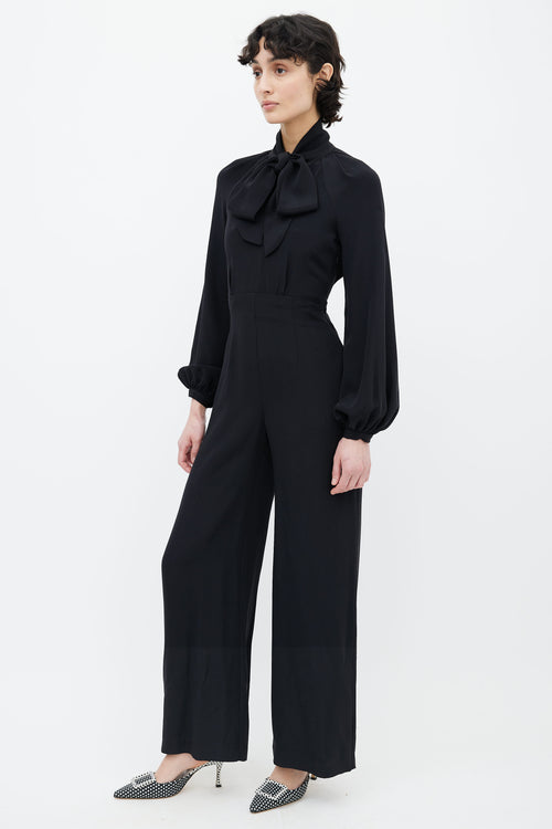 Mara Hoffman Black Neck Tie Long Sleeve Jumpsuit