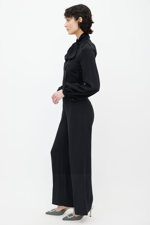 Mara Hoffman Black Neck Tie Long Sleeve Jumpsuit