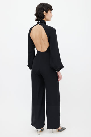 Mara Hoffman Black Neck Tie Long Sleeve Jumpsuit