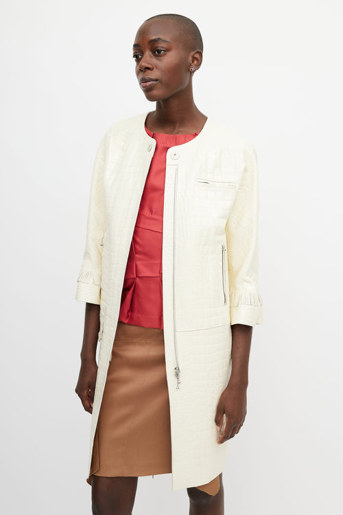 Marc Jacobs Cream Leather Embossed Fringe Coat