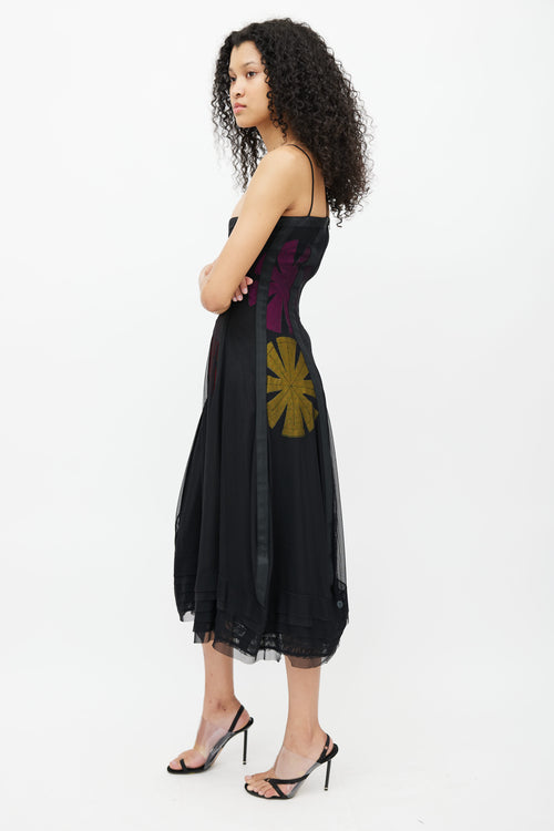 Marie Saint Pierre Black 
Multi Floral Mesh Dress