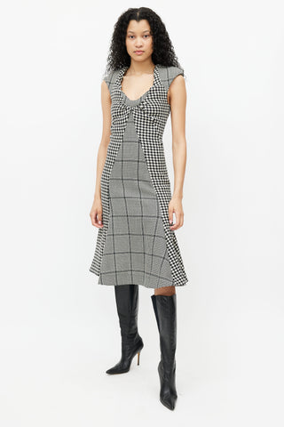 Marine Serre Black 
White Wool Houndstooth Tailored Flare Dress