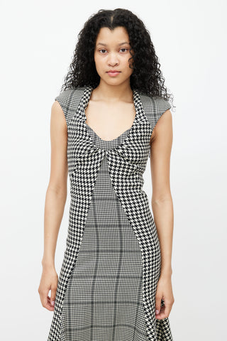 Marine Serre Black 
White Wool Houndstooth Tailored Flare Dress