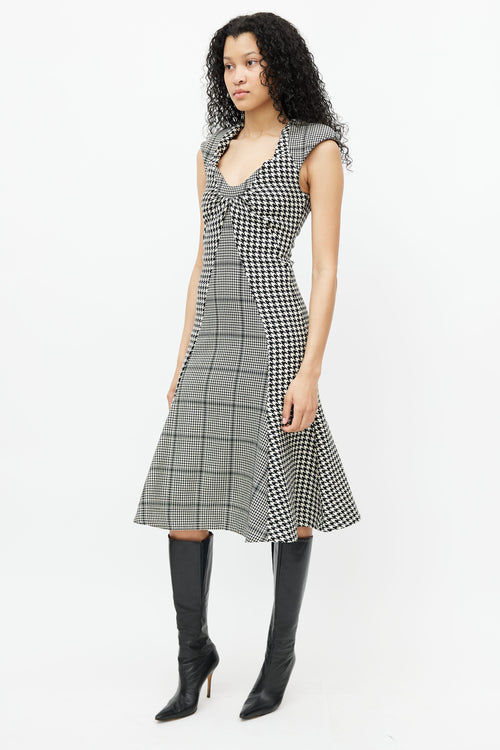 Marine Serre Black 
White Wool Houndstooth Tailored Flare Dress