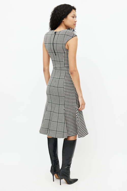 Marine Serre Black 
White Wool Houndstooth Tailored Flare Dress