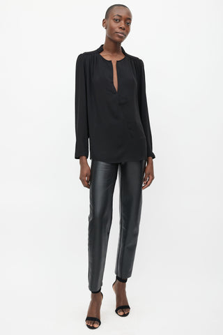 Marlene Birger Black V-Neck Long Sleeve Blouse