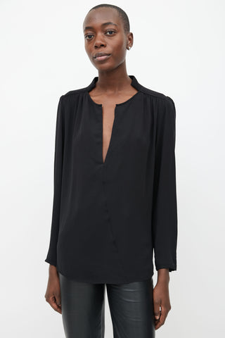 Marlene Birger Black V-Neck Long Sleeve Blouse