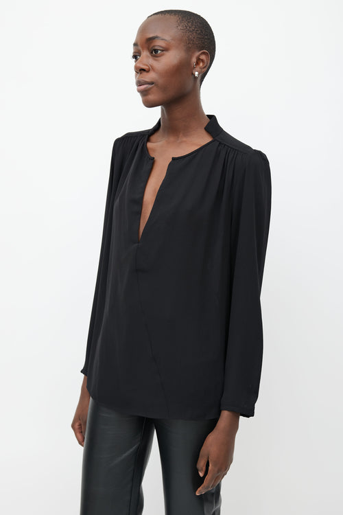 Marlene Birger Black V-Neck Long Sleeve Blouse