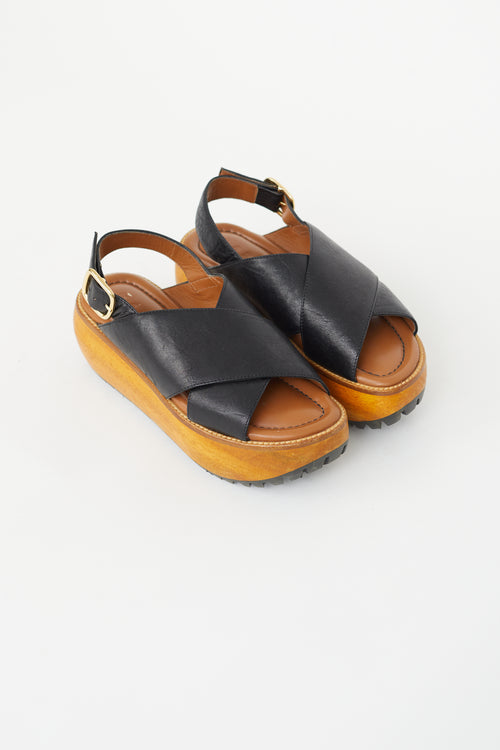 Marni Black 
Brown Platform Clog Sandal