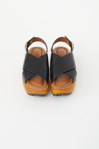 Marni Black 
Brown Platform Clog Sandal