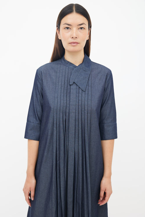 Marni Blue Cotton Pleated Midi Dress