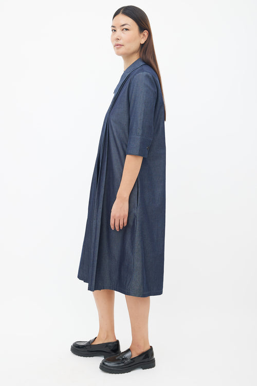 Marni Blue Cotton Pleated Midi Dress