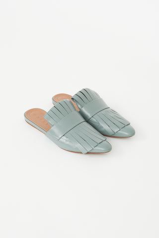 Marni Blue Kiltie Fringe Sabot  Mule