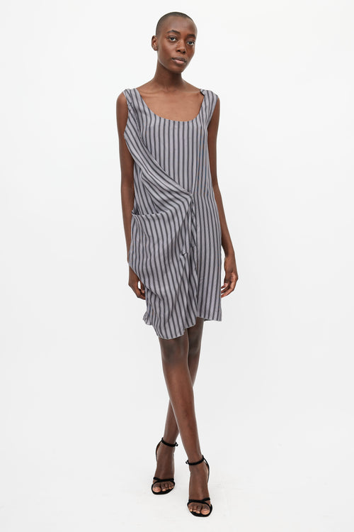 Marni Grey 
Black Silk Stripe Drape Dress