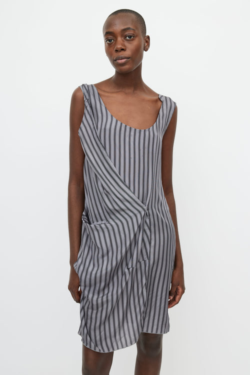 Marni Grey 
Black Silk Stripe Drape Dress