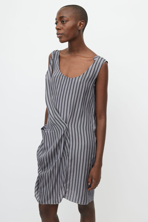 Marni Grey 
Black Silk Stripe Drape Dress