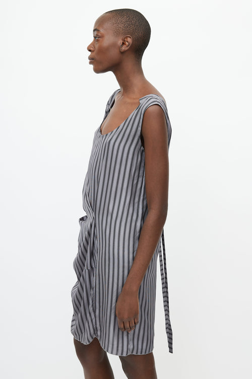 Marni Grey 
Black Silk Stripe Drape Dress