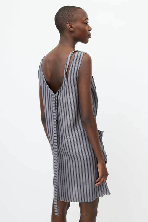 Marni Grey 
Black Silk Stripe Drape Dress