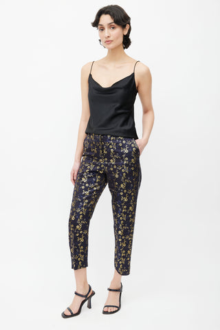 Marni Navy 
Gold-Tone Embroidered Floral Pant